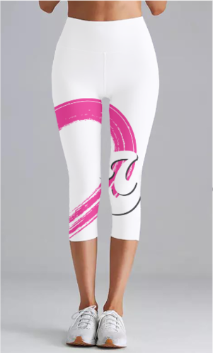 Female AOP Capri High Waist Leggings | White Love