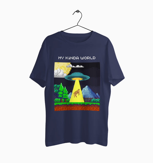 Male Round Neck Half Sleeve Classic | Spaceship abduct cow